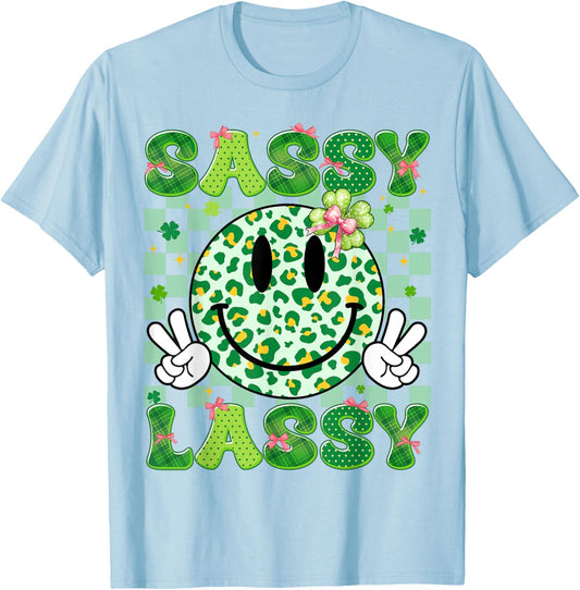 Sassy Lassy Shamrock Leopard St Patricks Girl Kid Women T-Shirt - T-Shirt | Light Blue