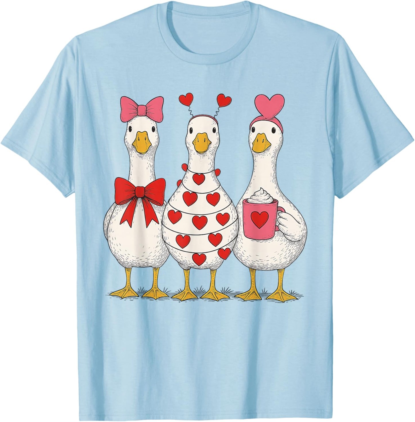 Valentine Goose Cute Heart Love Trio T-Shirt - T-Shirt | Light Blue