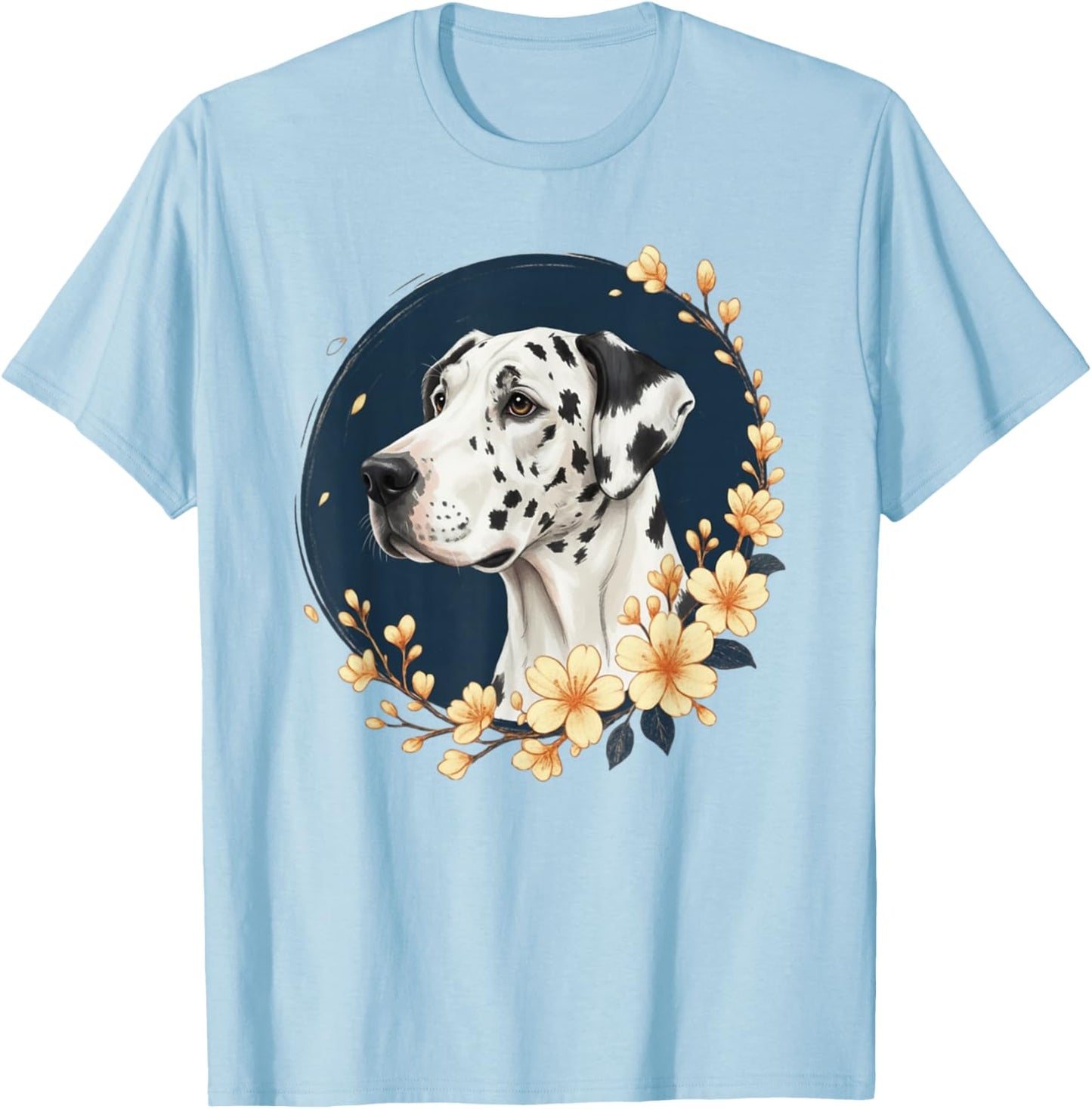 Harlequin Great Dane Flower Dog Lover T-Shirt - T-Shirt | Light Blue