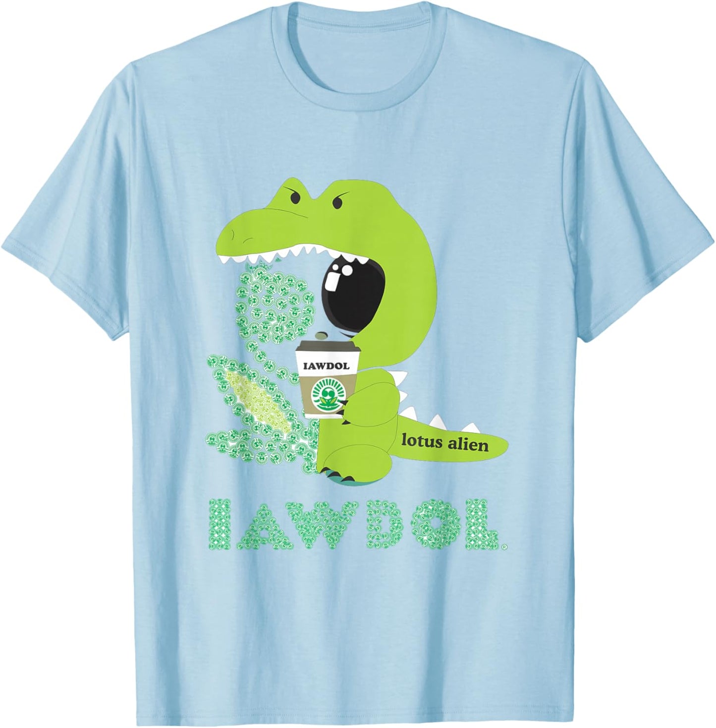 Lotus Alien Made with IAWDOL Logos b & w T-Shirt - T-Shirt | Light Blue