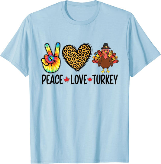 Peace Love Turkey Heart Tie Dye Thanksgiving Cute T-Shirt - T-Shirt | Light Blue