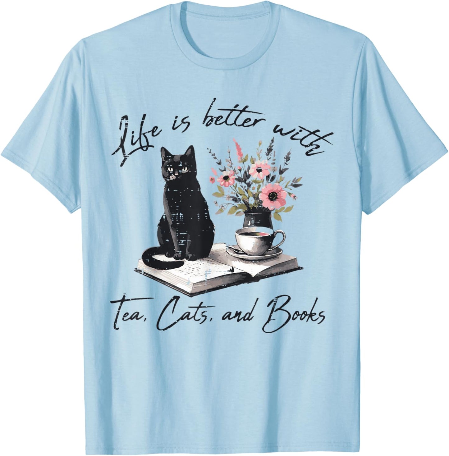 Life Better with 2 Cats Books Kitten Kitty Women Girls Kids T-Shirt - T-Shirt | Light Blue
