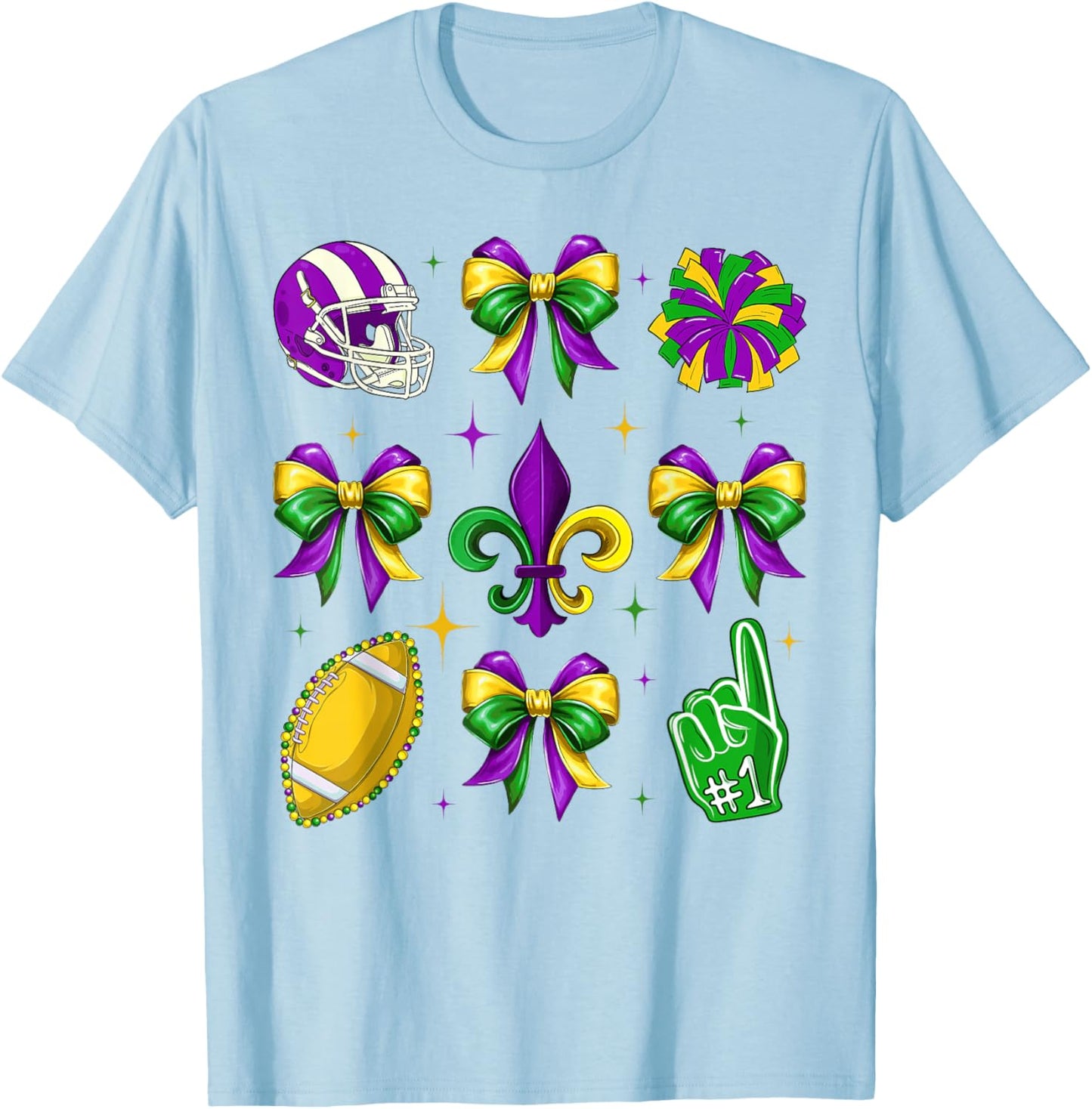 Mardi Gras Football Coquette Bow Fat Tuesday Parade Girls T-Shirt - T-Shirt | Light Blue