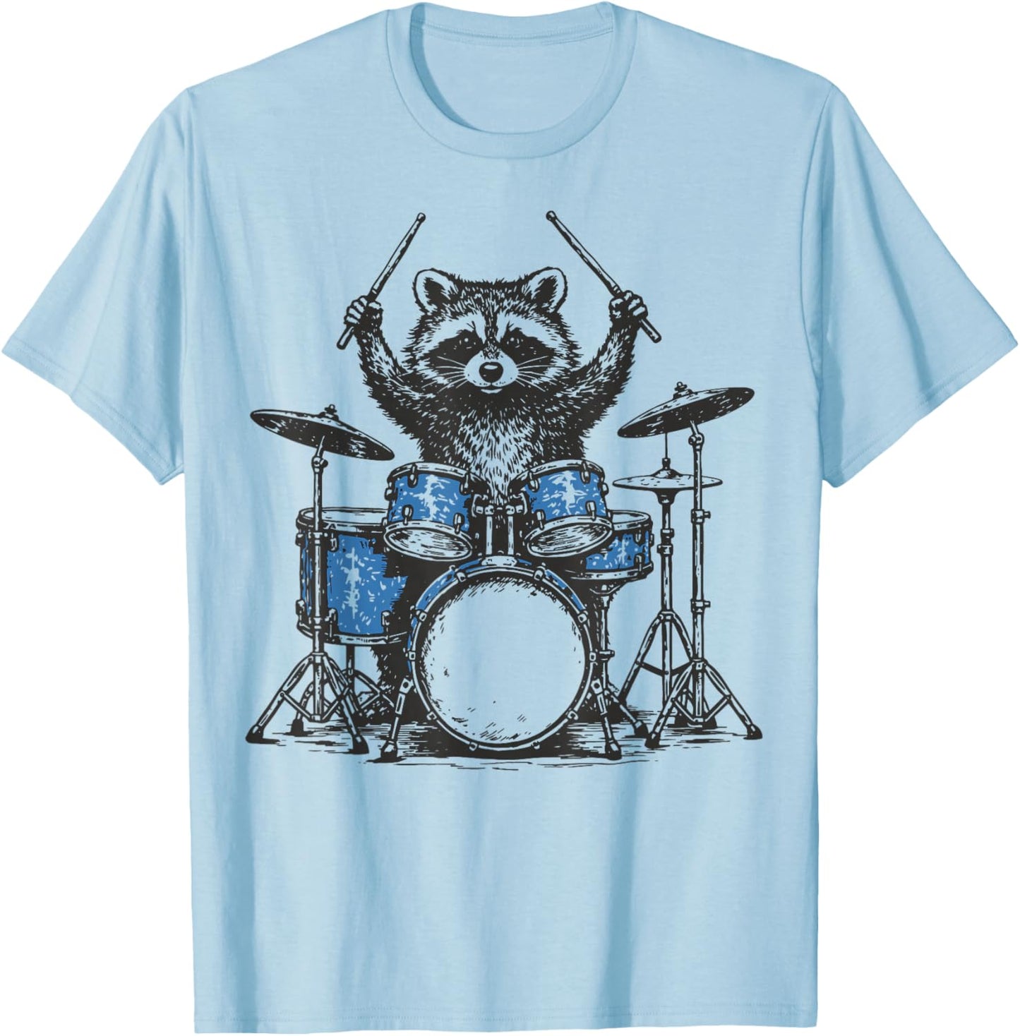 Raccoon Drummer Drums T-Shirt - T-Shirt | Light Blue