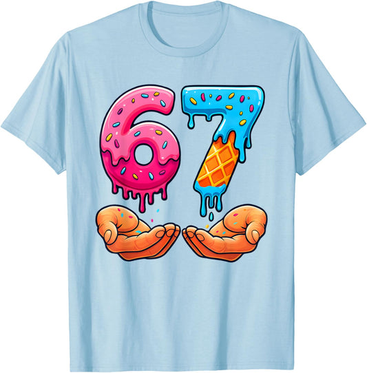 Six Seven Ice Cream Drip Kids Youth Funny 67 Hands Meme 6 7 T-Shirt - T-Shirt | Light Blue