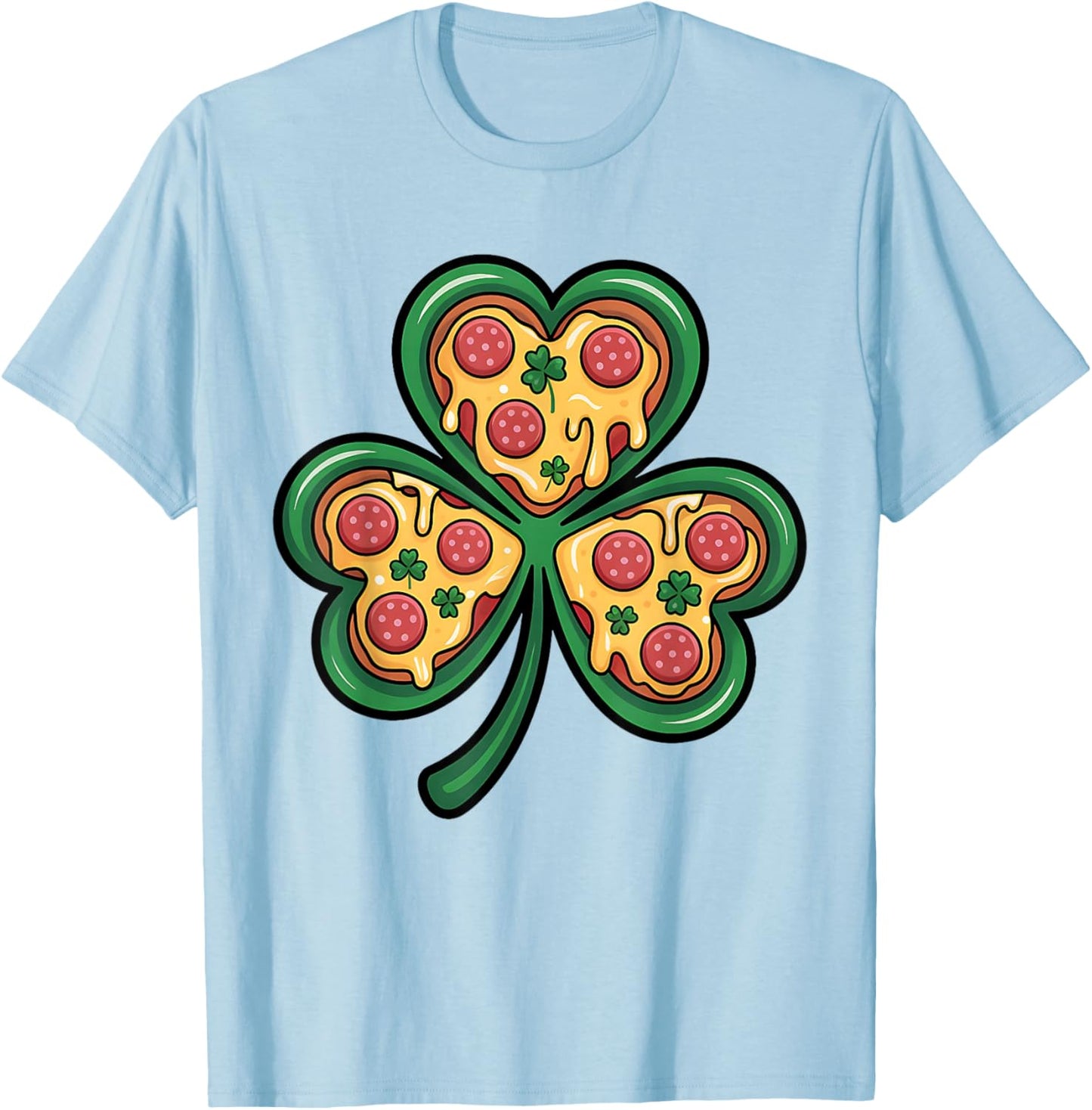 St Patrick’s Day Pizza Shamrock Funny Irish Food T-Shirt - T-Shirt | Light Blue