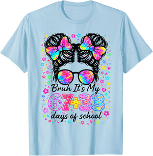 Funny Bruh Its My 67 33 Days of School Kids Girl 100th Day T-Shirt - T-Shirt | Light Blue