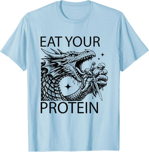 Eat Your Protein Dragon Knight Fitness Workout T-Shirt - T-Shirt | Light Blue