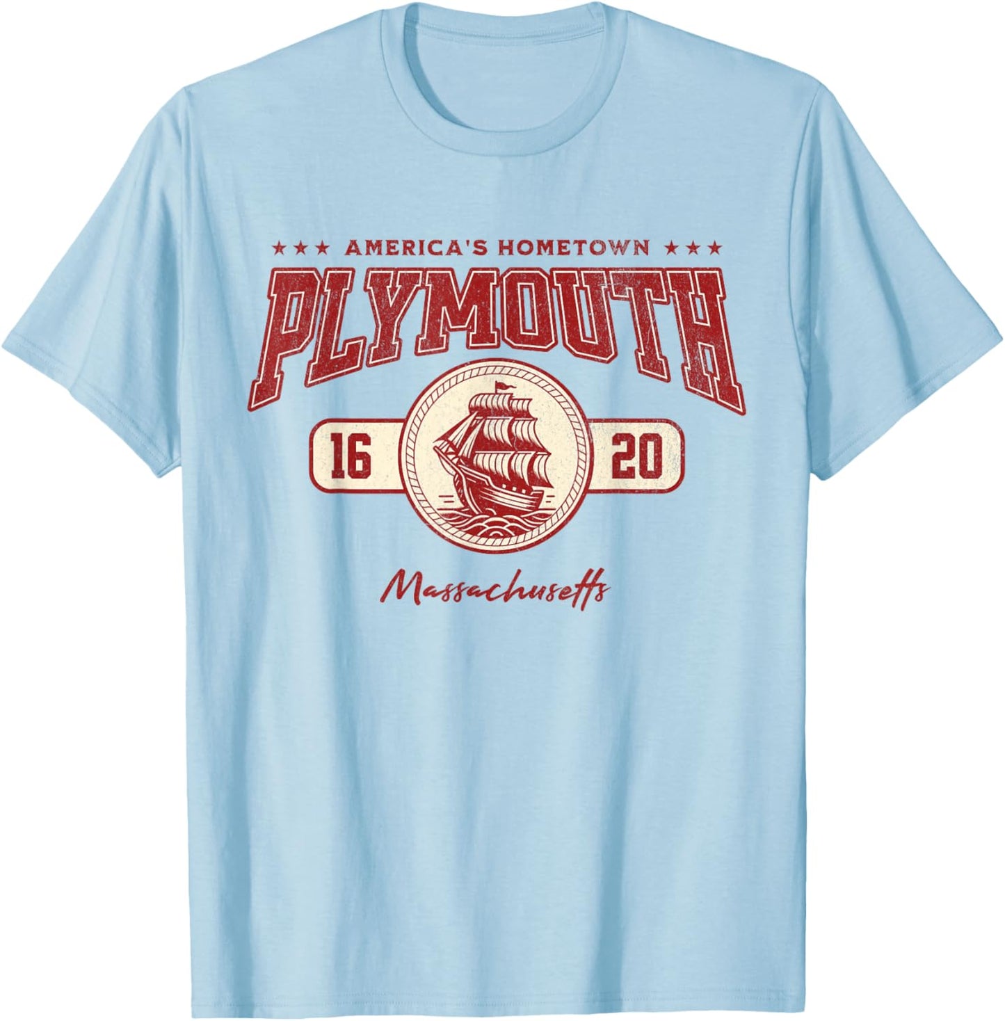 Plymouth MA 1620 Mayflower Massachusetts Souvenir Vintage T-Shirt - T-Shirt | Light Blue