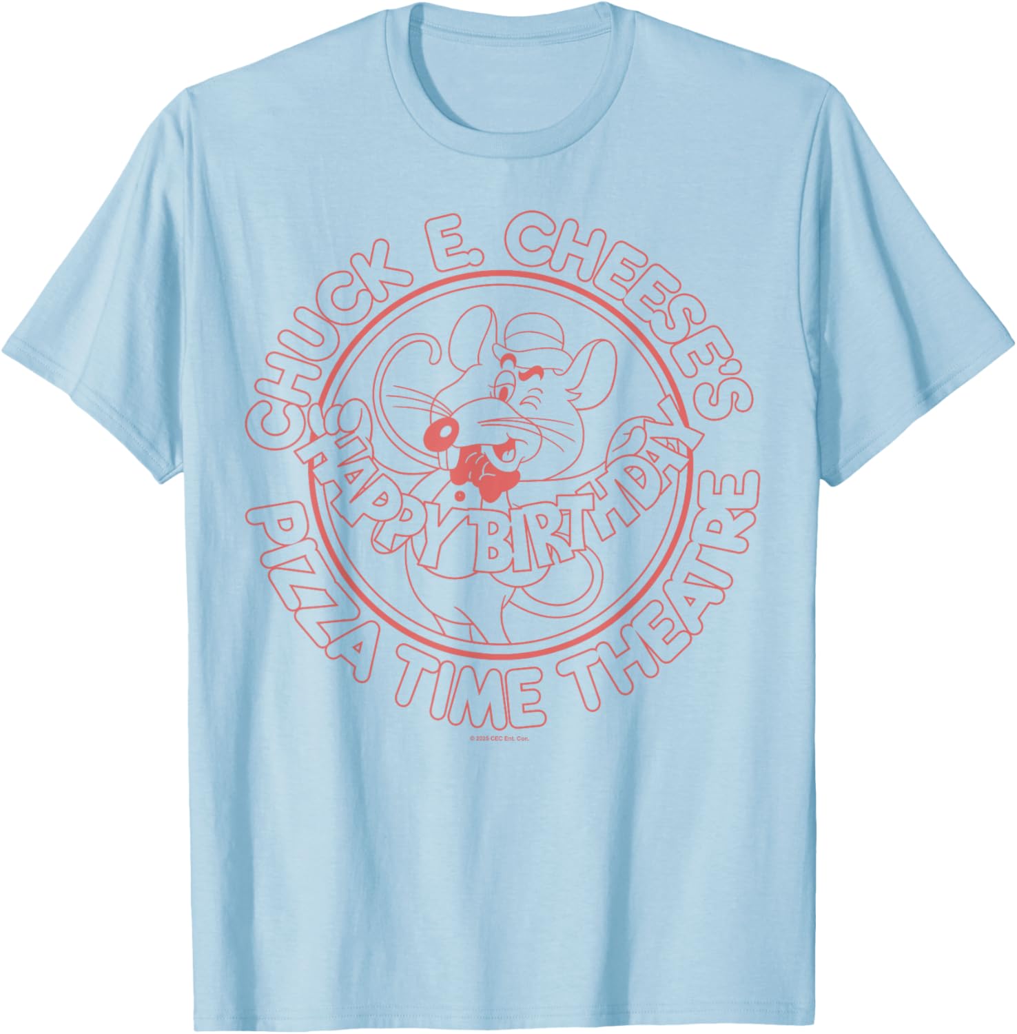 Chuck E. Cheese Happy Birthday Chuck E. Cheese's Pizza Time T-Shirt - T-Shirt | Light Blue