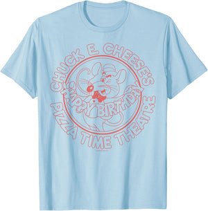 Chuck E. Cheese Happy Birthday Chuck E. Cheese's Pizza Time T-Shirt - T-Shirt | Light Blue