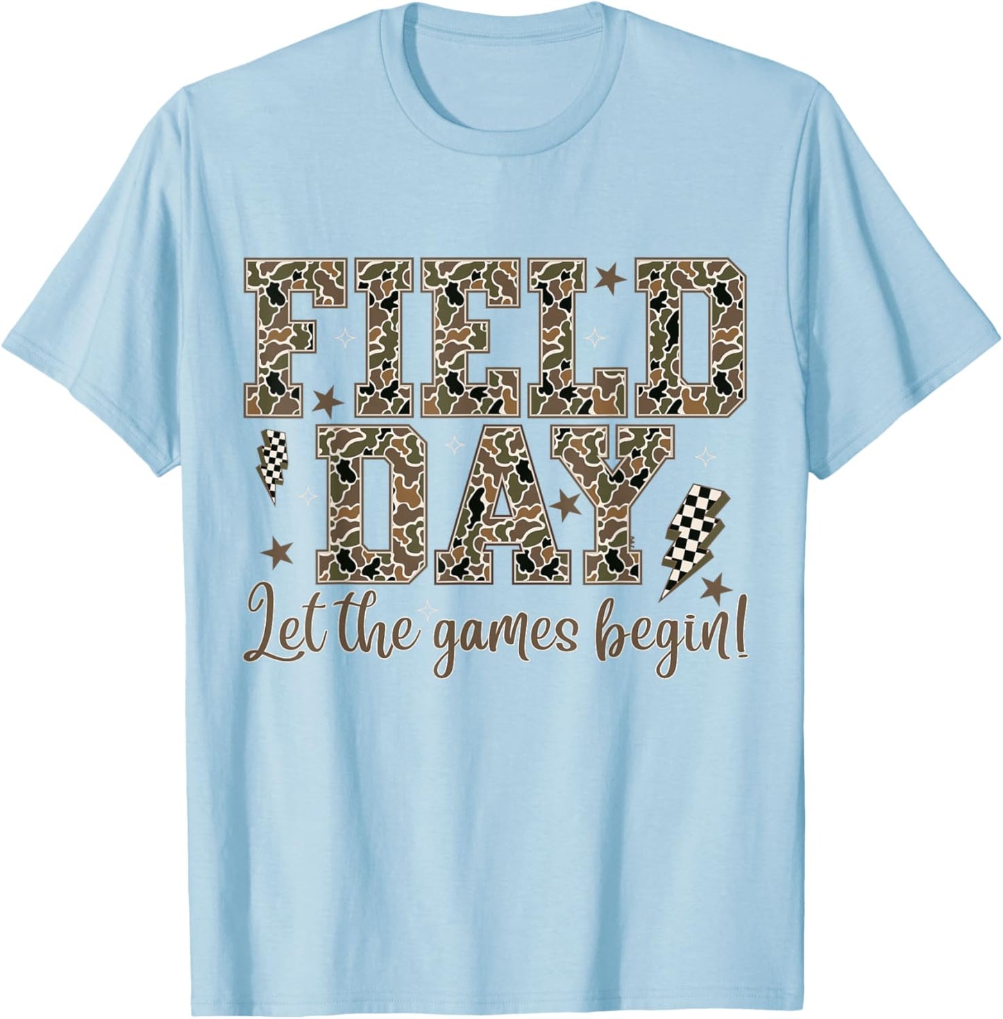 Field Day Let The Games Begin Funny Field Day Camouflage T-Shirt - T-Shirt | Light Blue