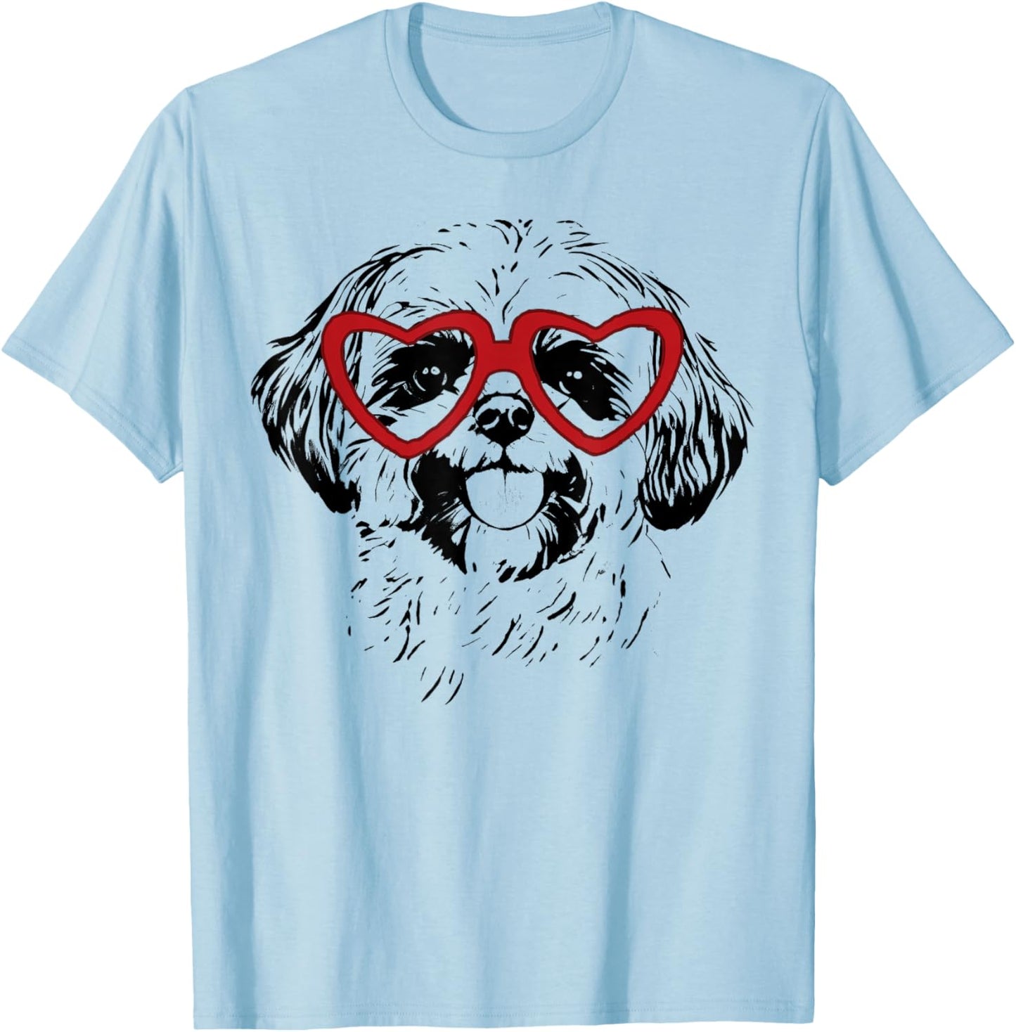 Valentine's Day Shih Tzu with Heart Glasses Love Art T-Shirt - T-Shirt | Light Blue