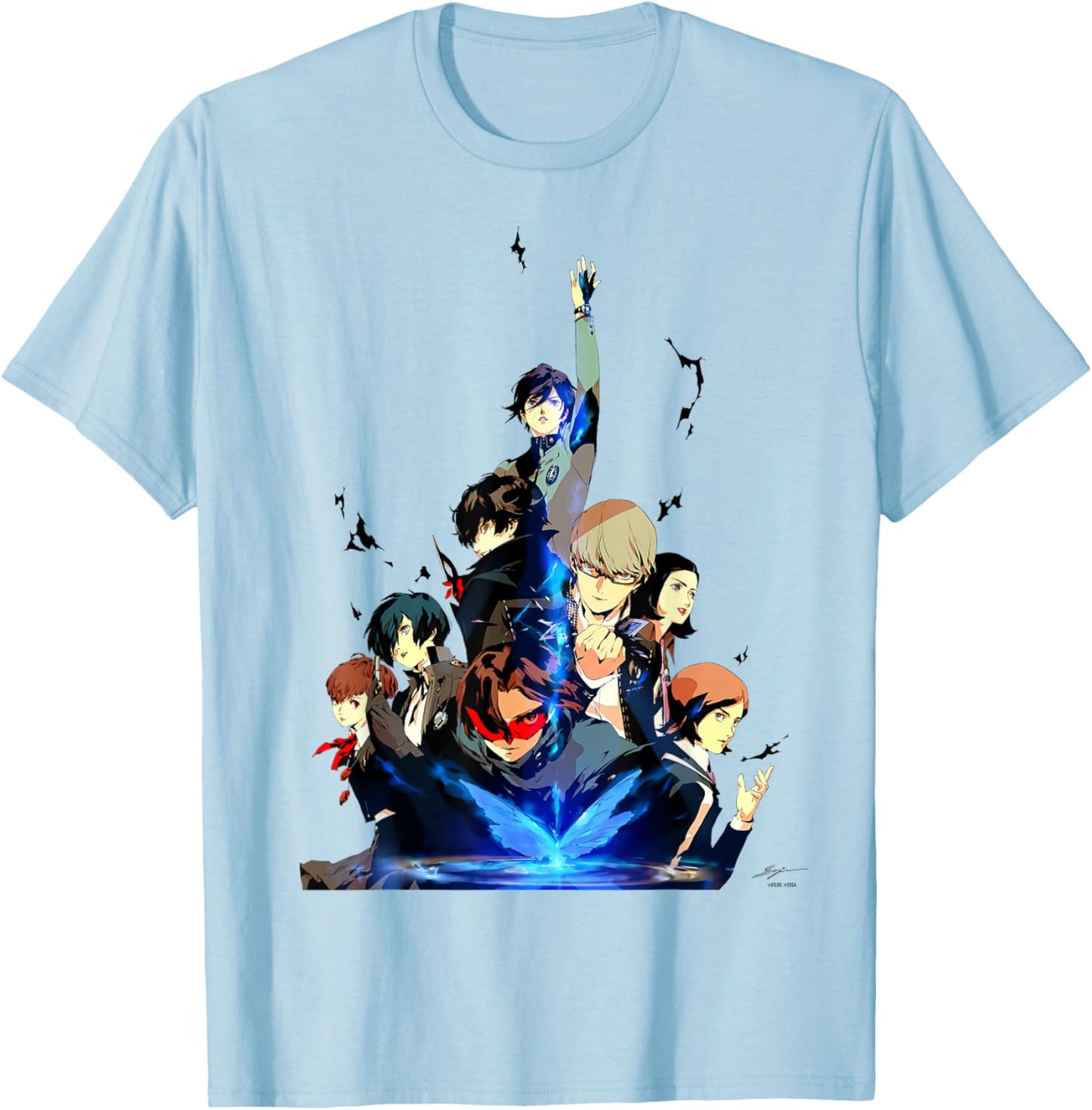 Persona 30th Anniversary Key Art (Black Logo) ATLUS T-Shirt - T-Shirt | Light Blue