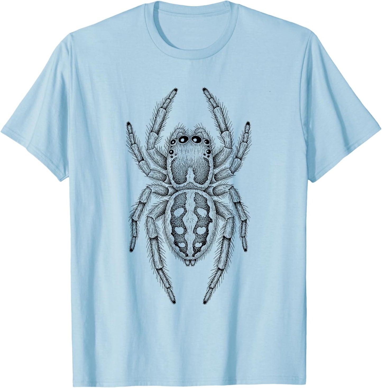 Jumping Spider Black Line Art Detailed Design T-Shirt - T-Shirt | Light Blue