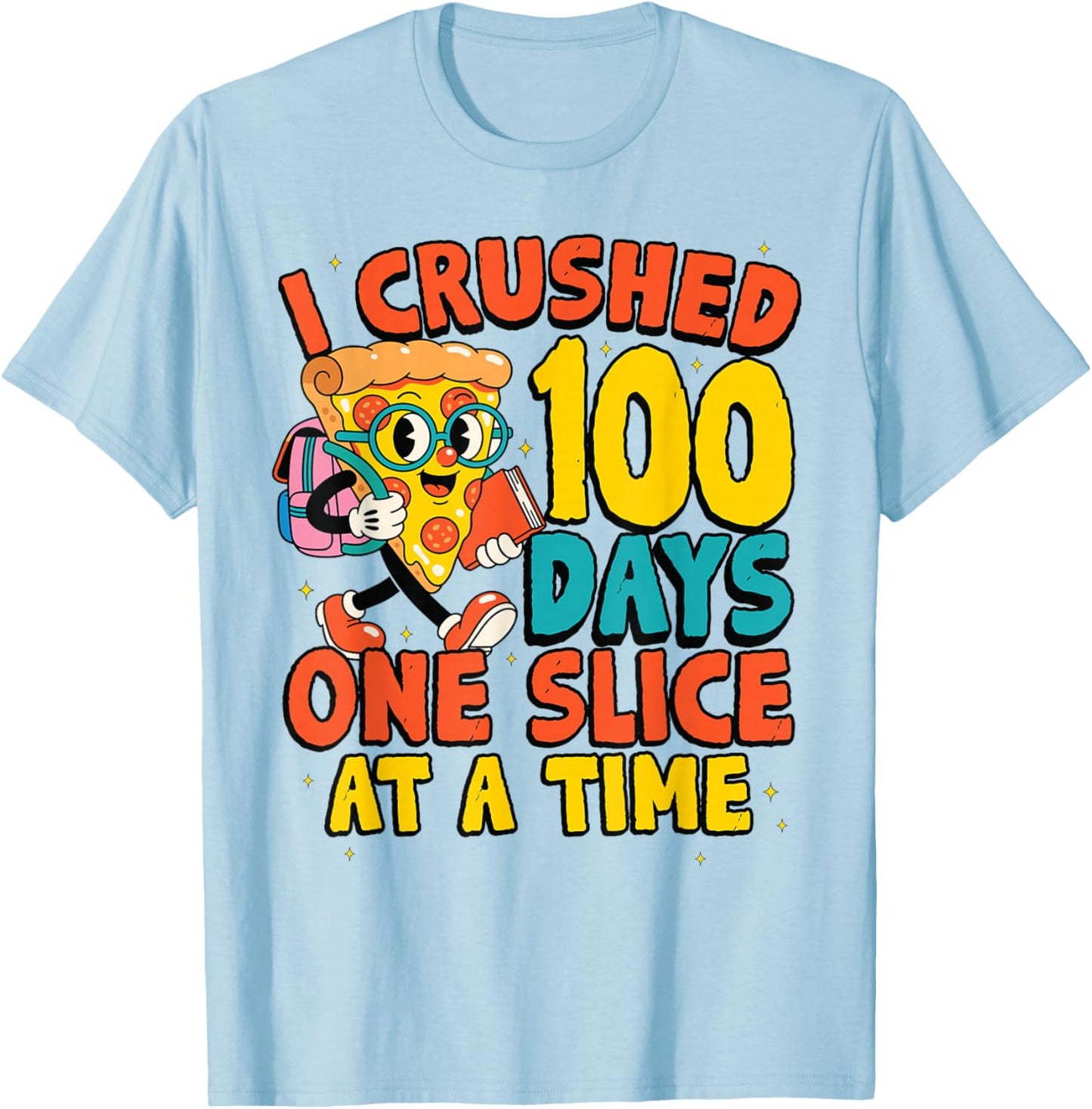 Funny 100 Days of School Pizza Slice Student Celebration T-Shirt - T-Shirt | Light Blue