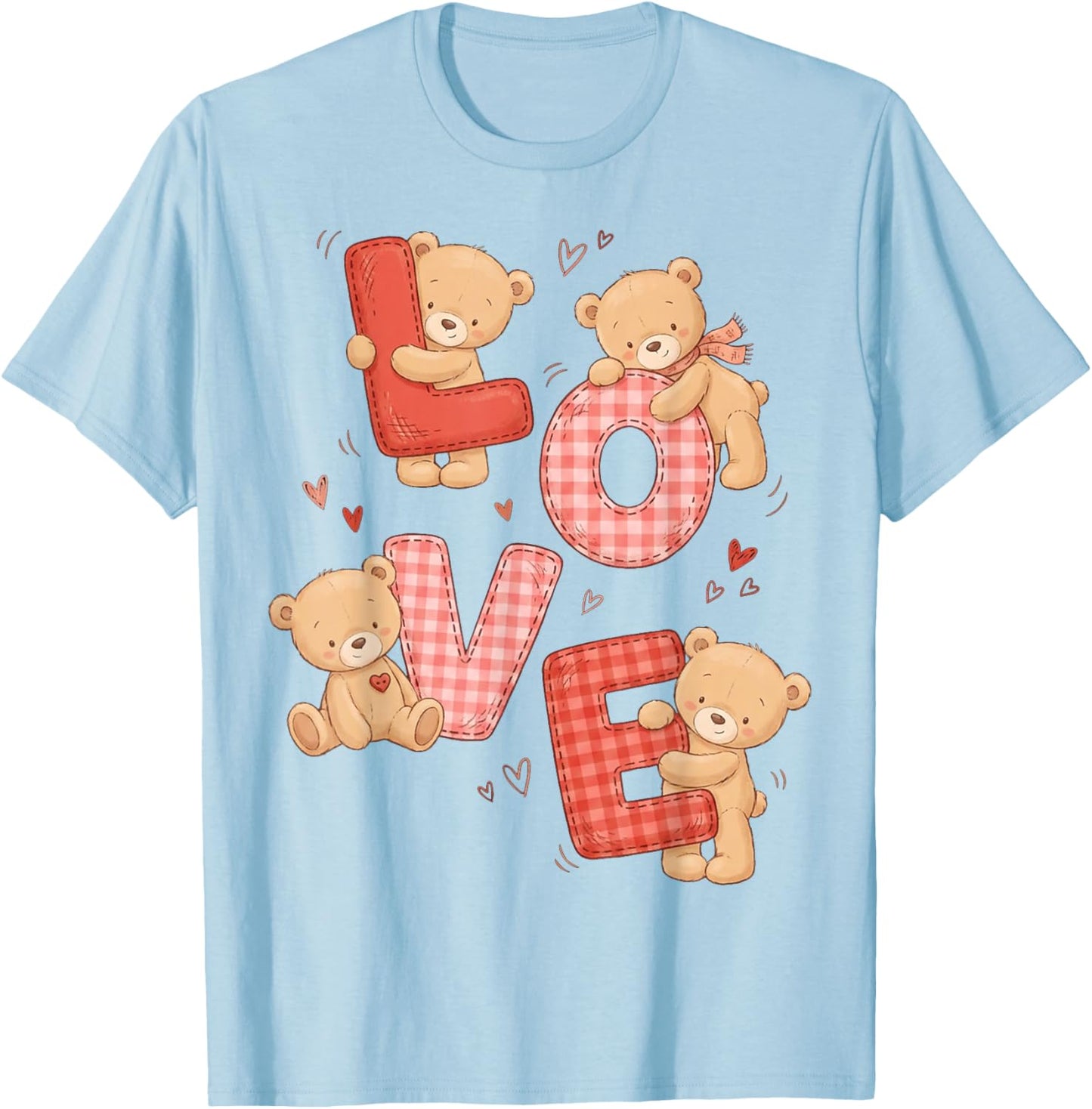 Cute Teddy Bear Women Valentines Shirt Girl Love Heart T-Shirt - T-Shirt | Light Blue