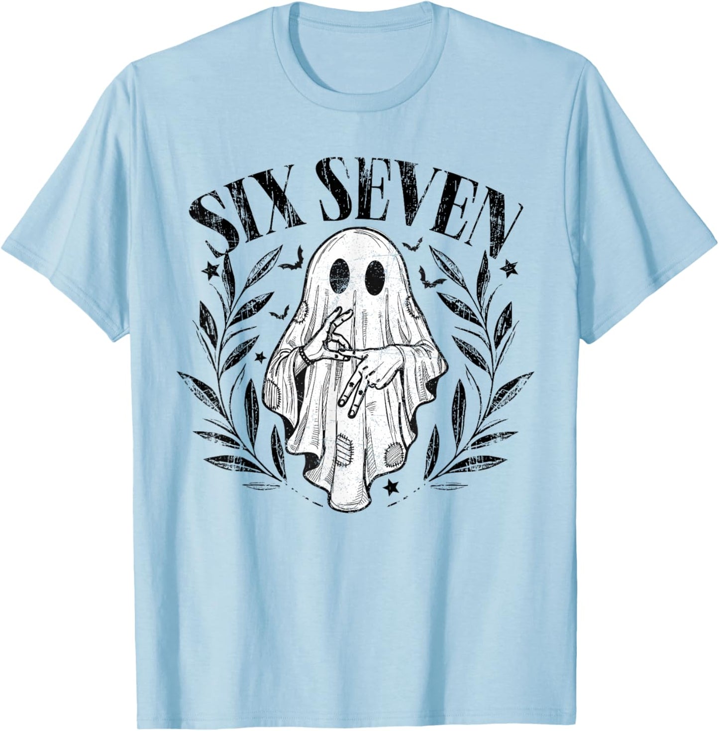 Six Seven 6 7 Meme Gen Alpha Halloween Ghost Hands Sign T-Shirt - T-Shirt | Light Blue