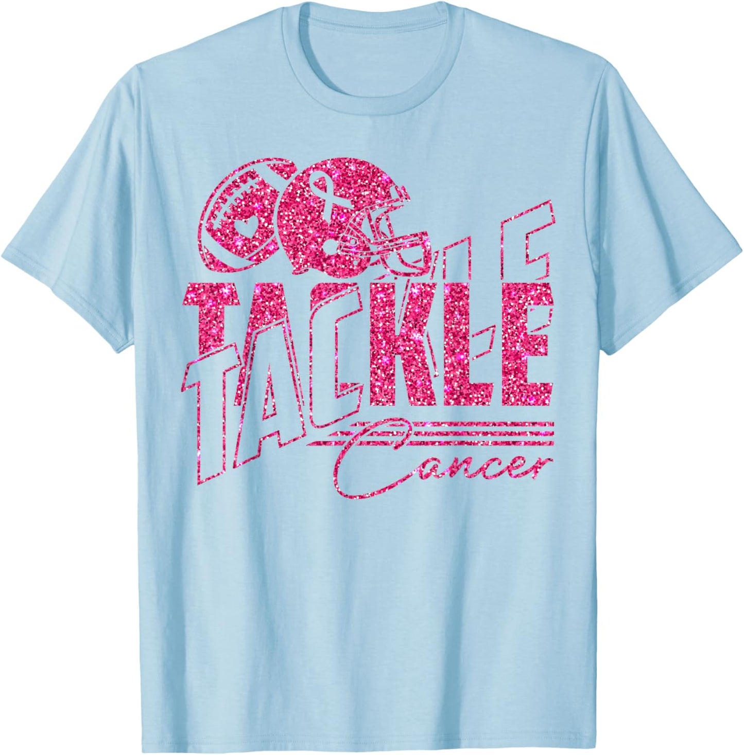 Tackle Cancer American Football Breast Cancer Awareness T-Shirt - T-Shirt | Light Blue
