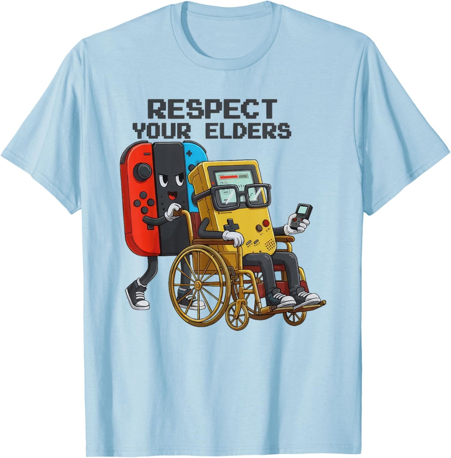 Respect Your Elders Gaming Control Retro Funny Gamer T-Shirt - T-Shirt | Light Blue