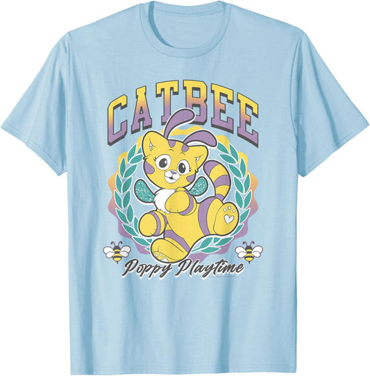 Poppy Playtime Catbee Adorable Garland Distressed Portrait T-Shirt - T-Shirt | Light Blue