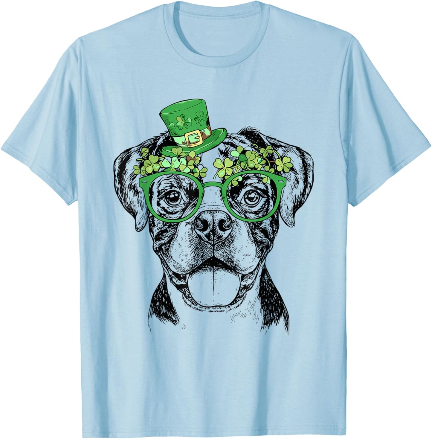 Lucky Boxer Dog St. Patrick’s Day Irish Shamrock Clover T-Shirt - T-Shirt | Light Blue