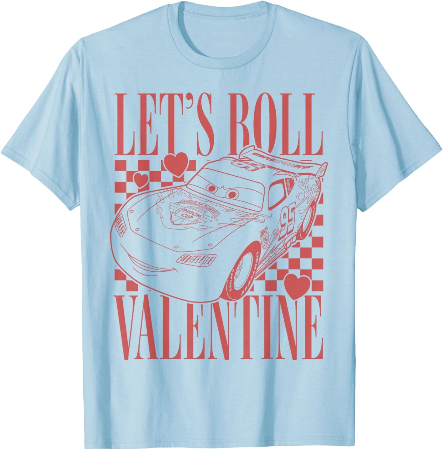 Disney Pixar Cars Valentines Day Lets Roll Valentine McQueen T-Shirt - T-Shirt | Light Blue