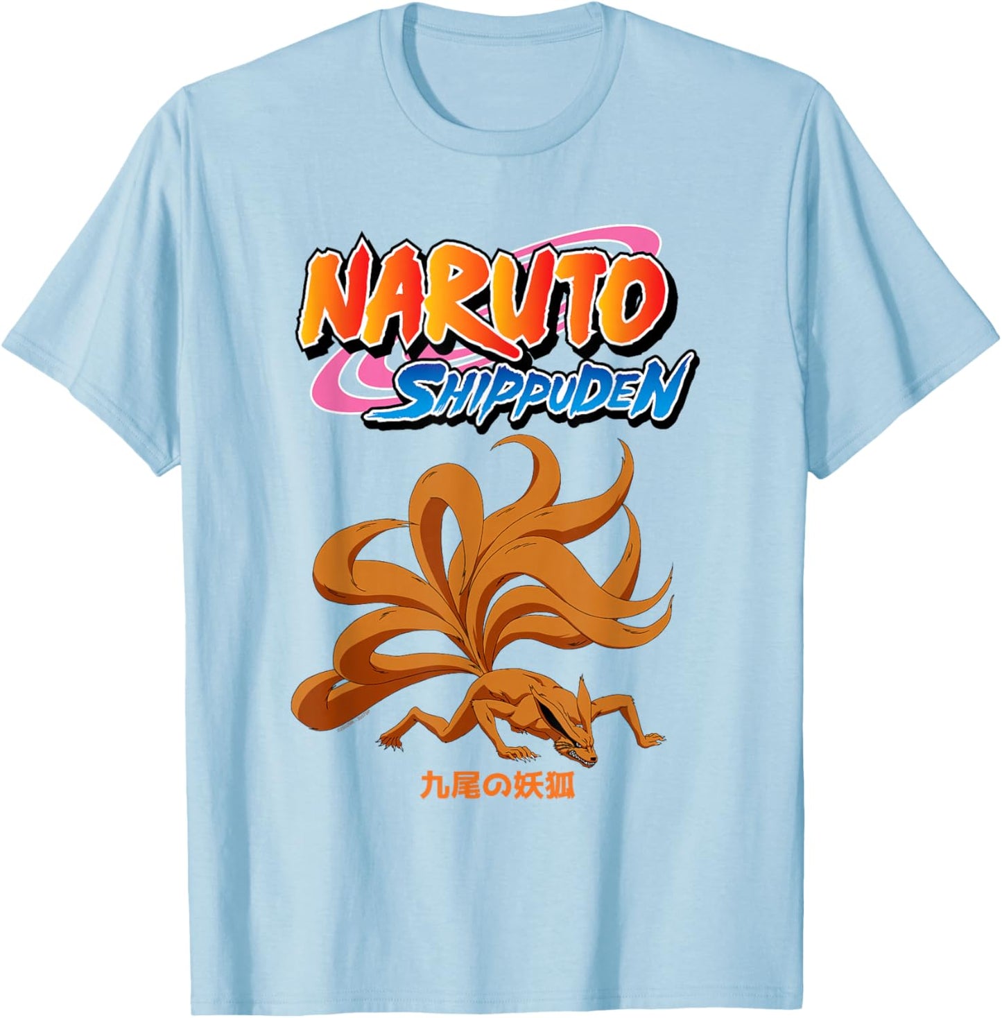 Naruto Shippuden Kurama Nine-Tails with Show Logo Anime T-Shirt - T-Shirt | Light Blue