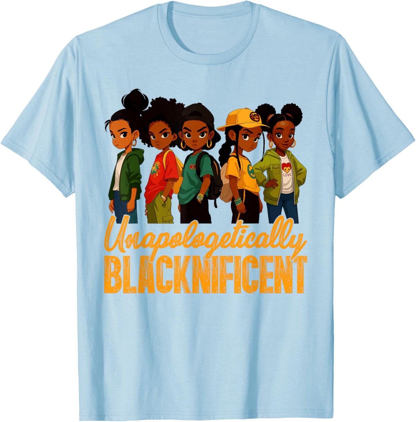 Unapologetically Blacknificent Black History Month Afro Girl T-Shirt - T-Shirt | Light Blue