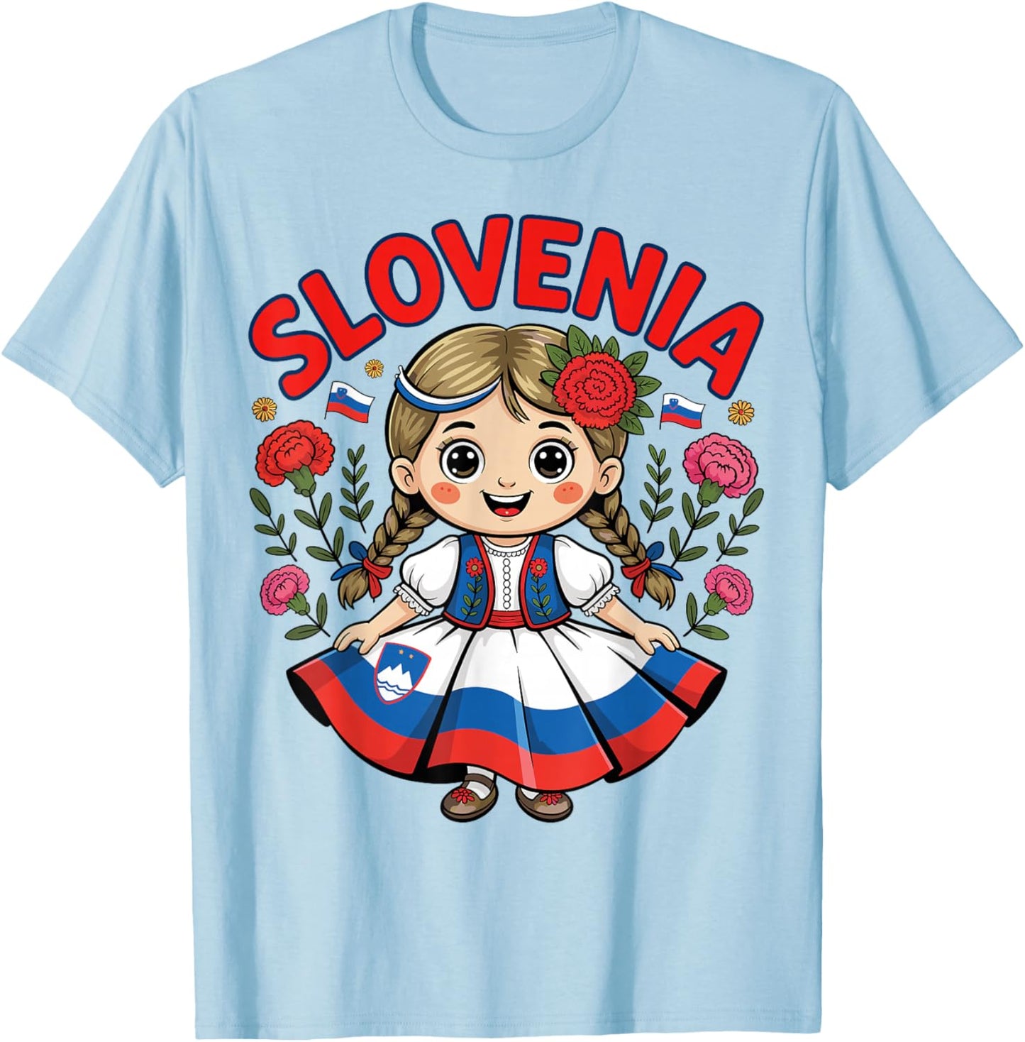 Cute Slovenian Girl in Folk Dress for Kids T-Shirt - T-Shirt | Light Blue
