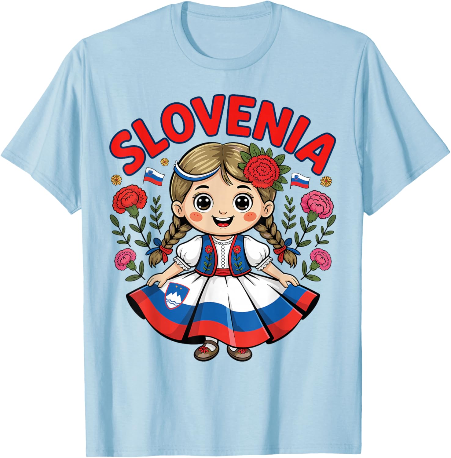 Cute Slovenian Girl in Folk Dress for Kids T-Shirt - T-Shirt | Light Blue