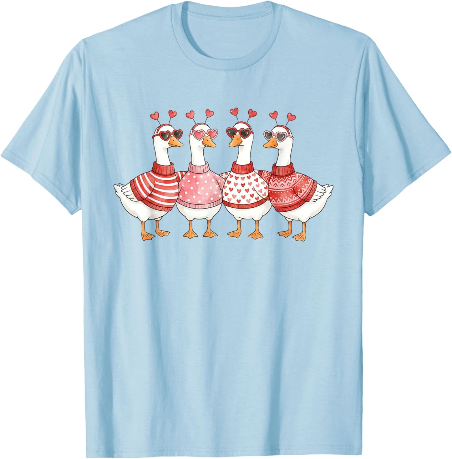 Funny Valentine Goose Squad Matching Heart Love T-Shirt - T-Shirt | Light Blue