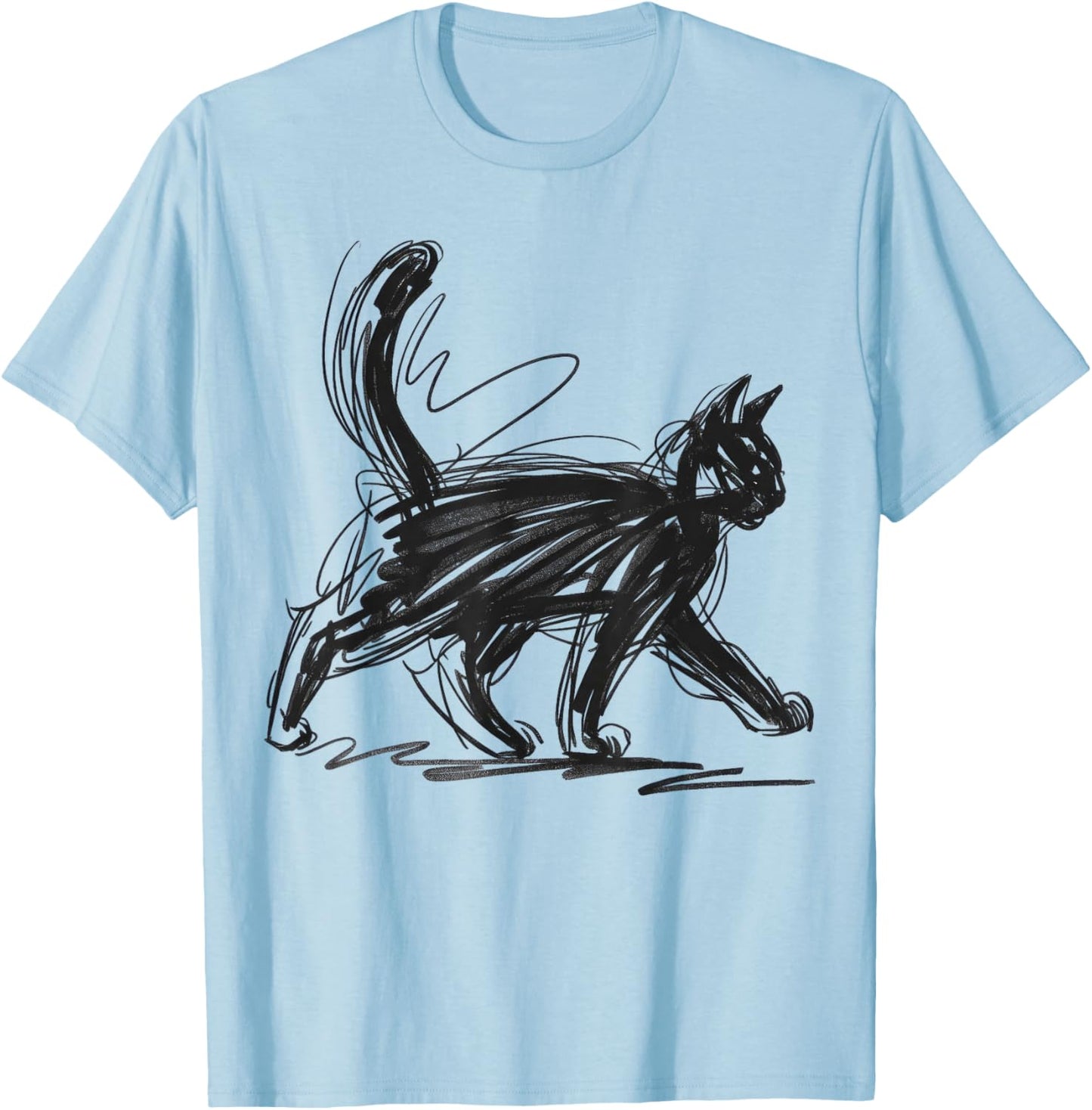 Minimalist cat Art T-Shirt - T-Shirt | Light Blue