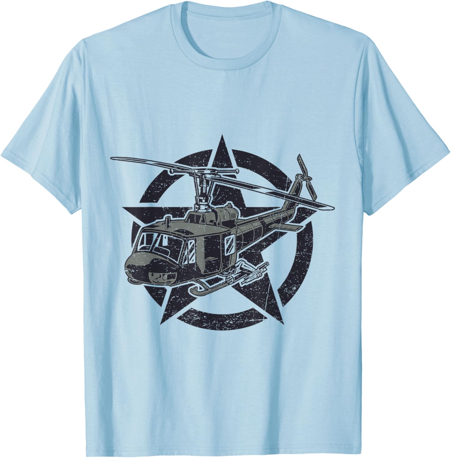 UH-1 Huey On Star US Military Helicopter Aviation Pilot T-Shirt - T-Shirt | Light Blue