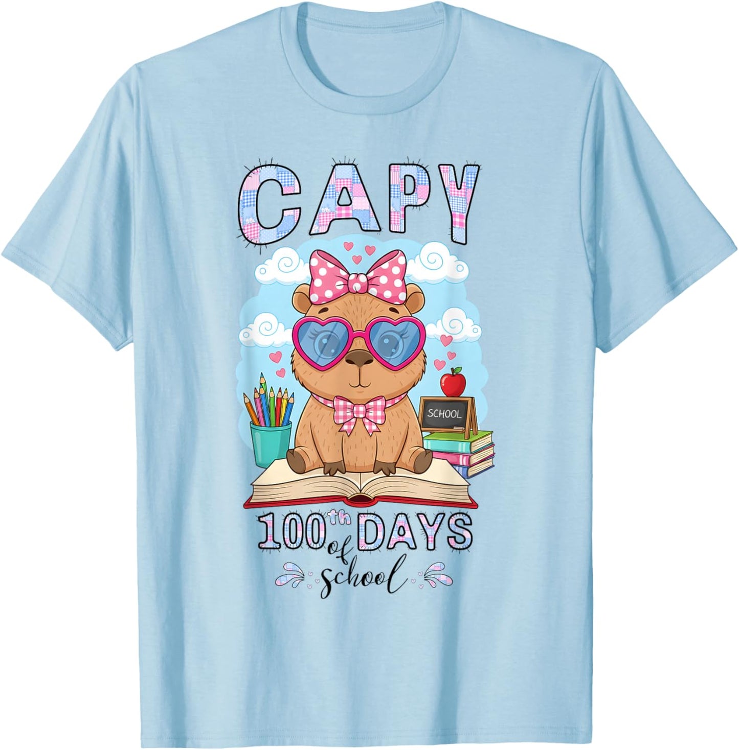 Capy 100th Days of School Capybara 100 Days Smarter Cute T-Shirt - T-Shirt | Light Blue