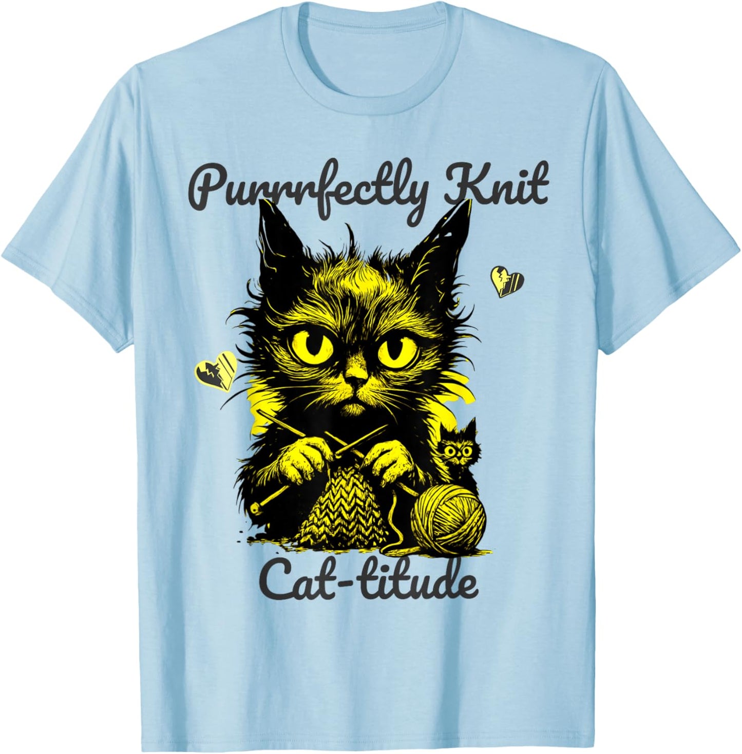 Purrrfectly Knit Cat Knitting Cat-titude Funny Crochet Yarn T-Shirt - T-Shirt | Light Blue