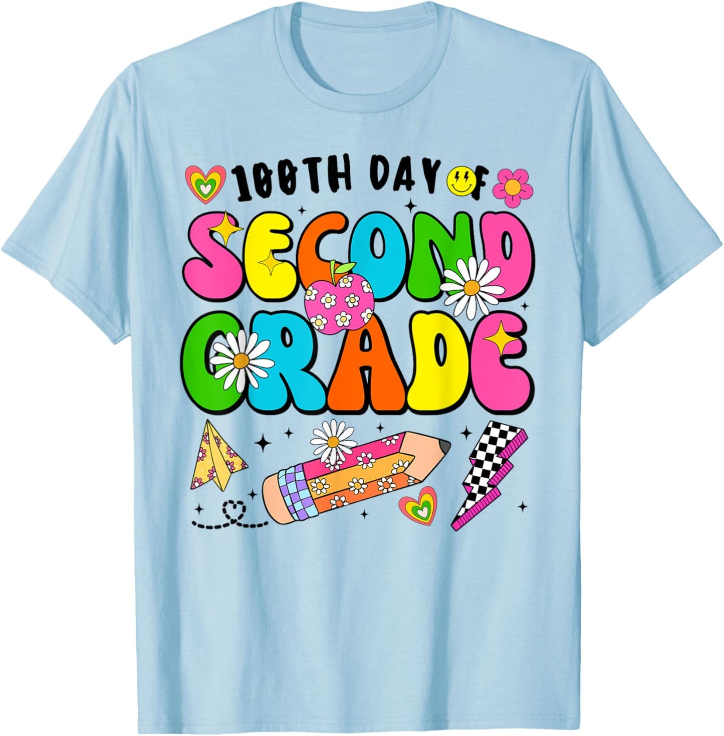 100th Day of School Second Grade for Girls Kids Teachers T-Shirt - T-Shirt | Light Blue