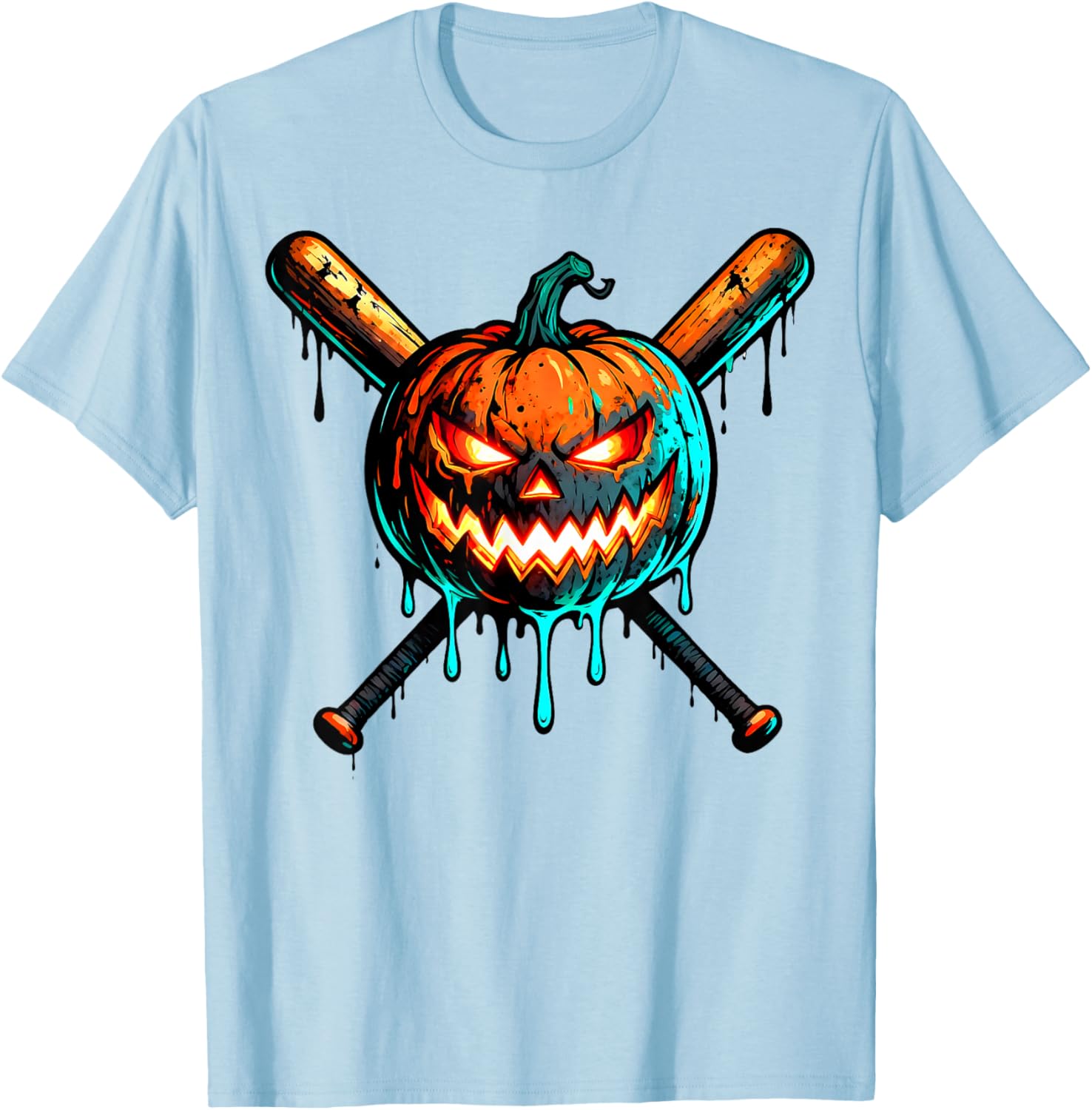 Pumpkin Halloween Baseball Ice Cream Drip Spooky Boys Youth T-Shirt - T-Shirt | Light Blue
