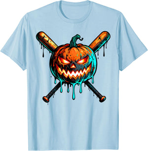 Pumpkin Halloween Baseball Ice Cream Drip Spooky Boys Youth T-Shirt - T-Shirt | Light Blue