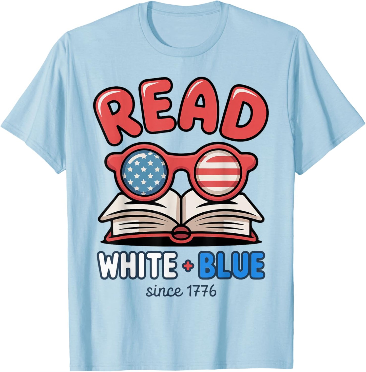Patriotic Bookish Girl 4th of July Women Read White & Blue T-Shirt - T-Shirt | Light Blue