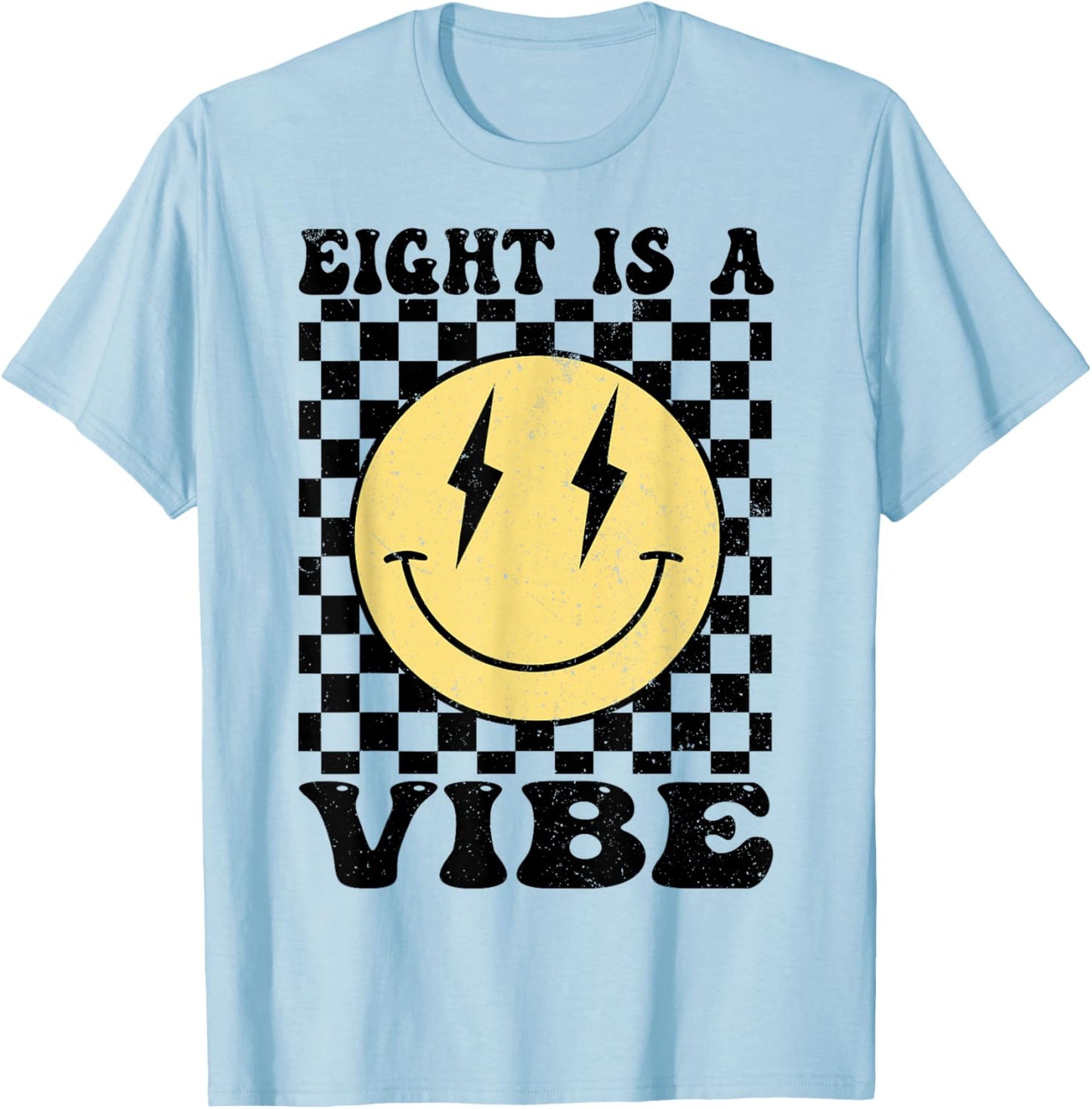Eight is A Vibe 8 Years Old Birthday Happy Face 8th Birthday T-Shirt - T-Shirt | Light Blue
