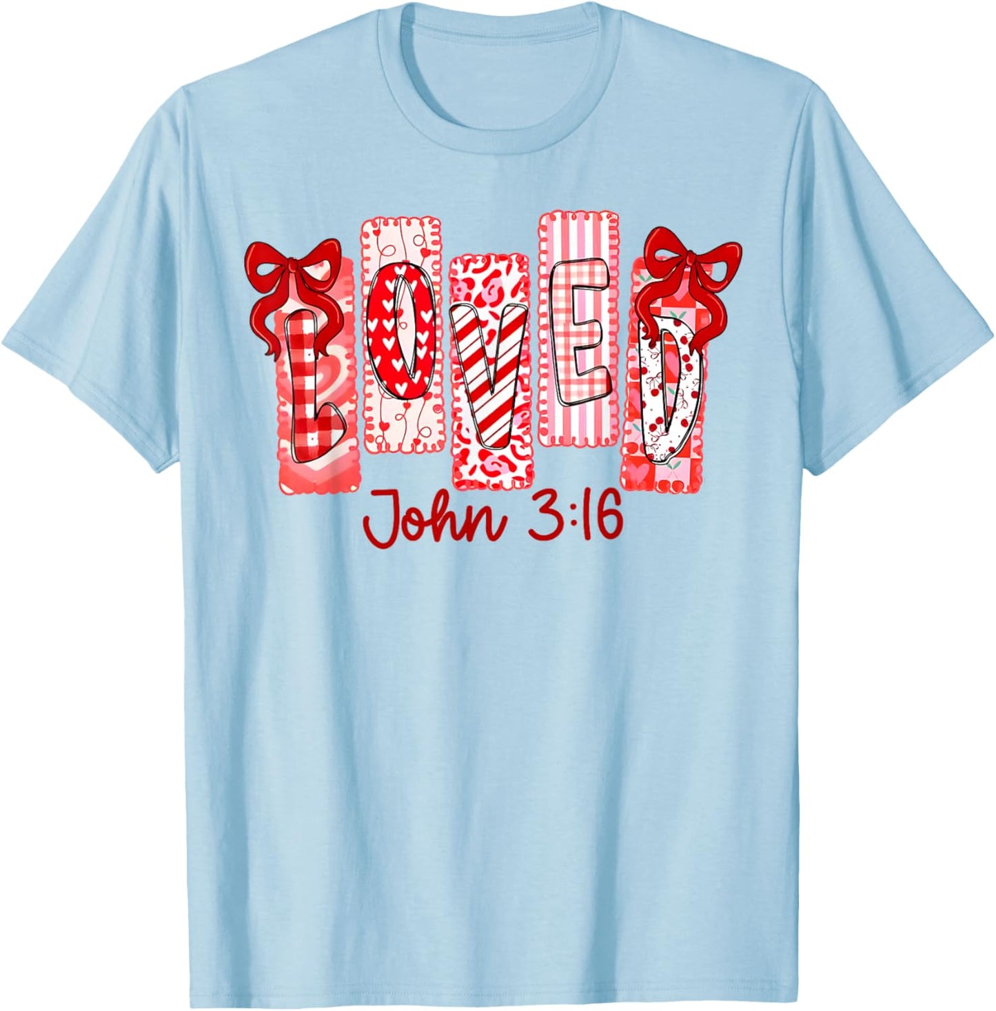 Christian Valentine Loved John 316 Coquette Bow Valentine T-Shirt - T-Shirt | Light Blue