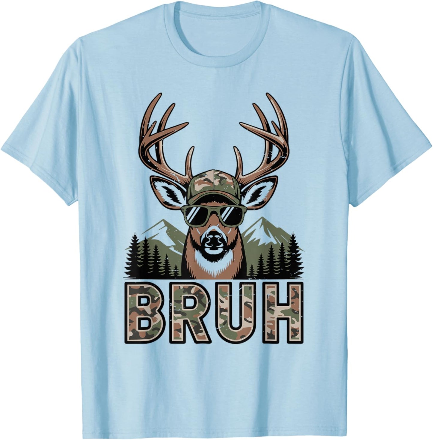 Youth Bruh Camo Deer Hunting Camouflage Elk Buck Funny Boys T-Shirt - T-Shirt | Light Blue