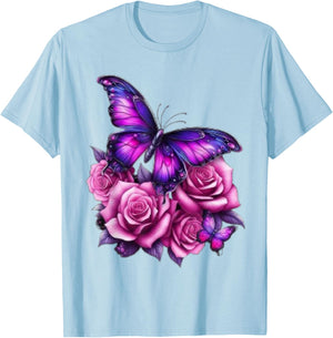 Beautiful Butterfly Purple Rose Butterfly Lovers Gifts Women T-Shirt - T-Shirt | Light Blue