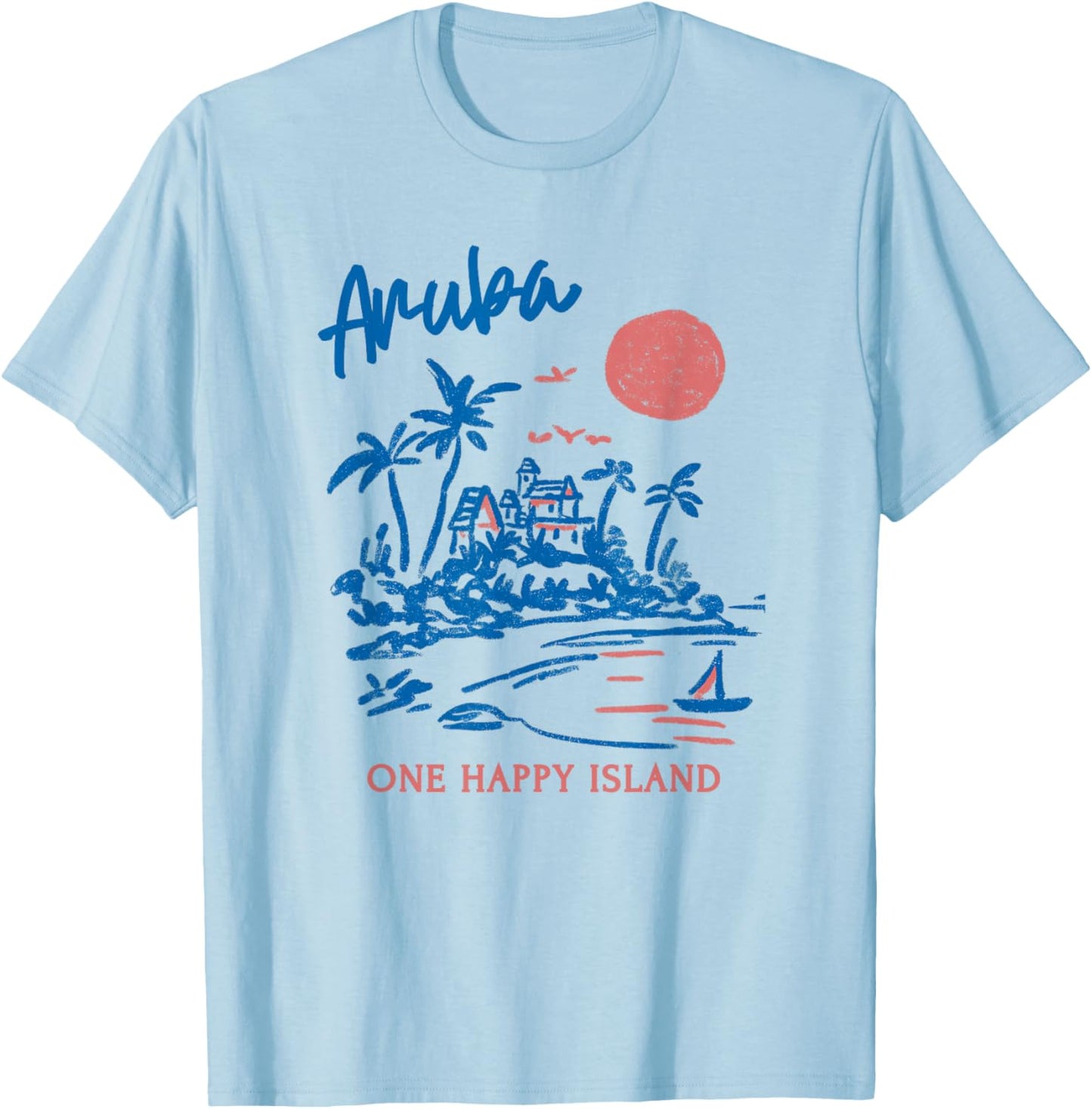 Aruba One Happy Island Caribbean Vacation Travel Souvenir T-Shirt - T-Shirt | Light Blue