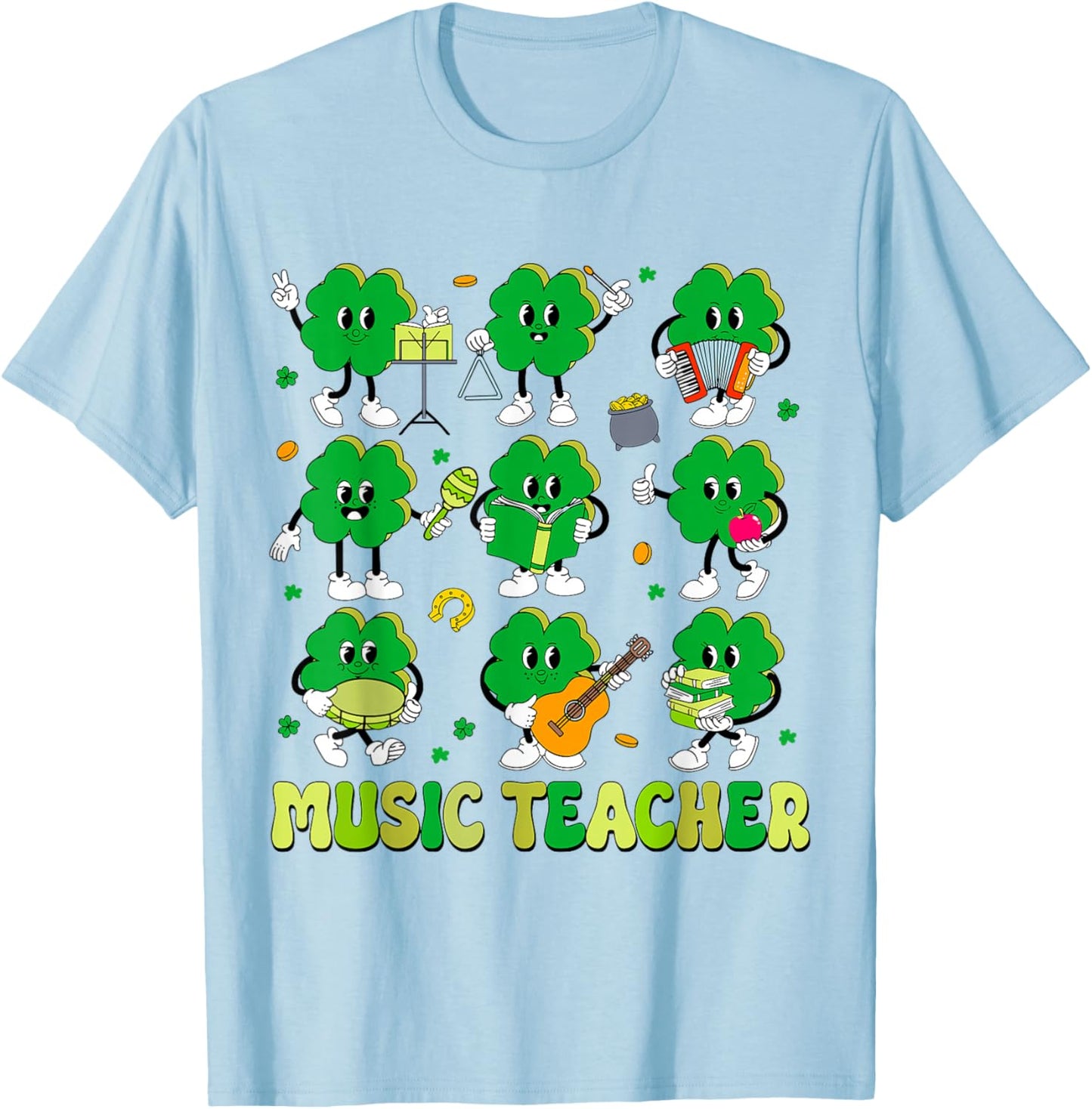 Music Teacher St Patrick Day Sharmocks Musical Instruments T-Shirt - T-Shirt | Light Blue