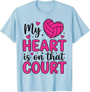 My Heart is On That Court - Volleyball Lover Valentine’s Day T-Shirt - T-Shirt | Light Blue