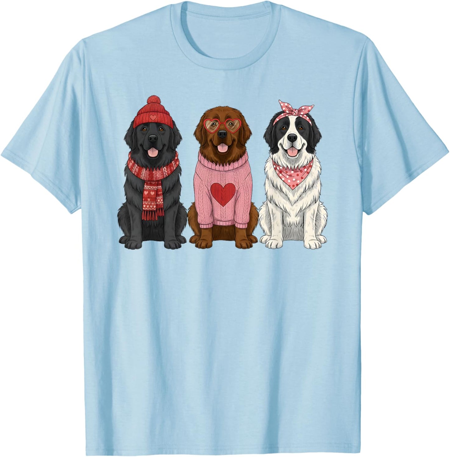 Cute Newfie Valentine Newfoundland Dog T-Shirt - T-Shirt | Light Blue