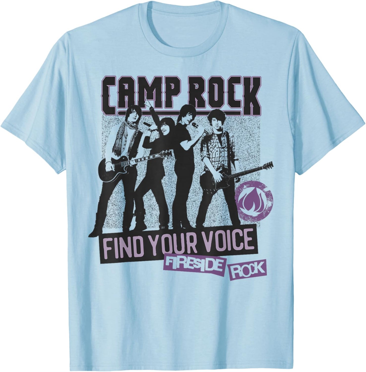 Disney Camp Rock Find Your Voice Fireside Rock Band Poster T-Shirt - T-Shirt | Light Blue