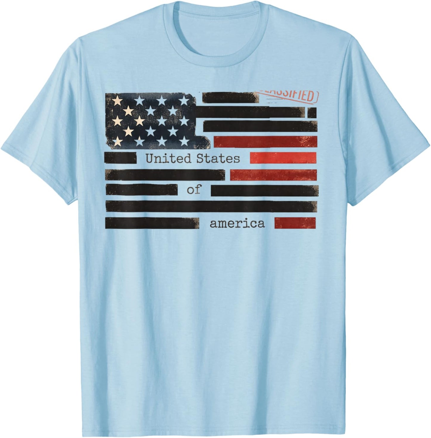 Censored Documents USA Flag Democracy Redacted Files Style T-Shirt - T-Shirt | Light Blue